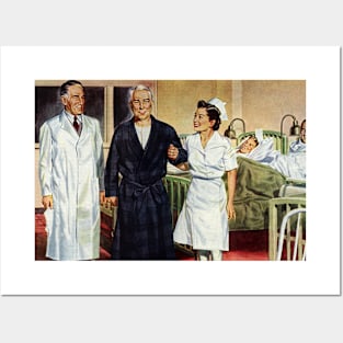 Vintage Science and Medicine, Doctor and Nurse with Elderly Patient Posters and Art